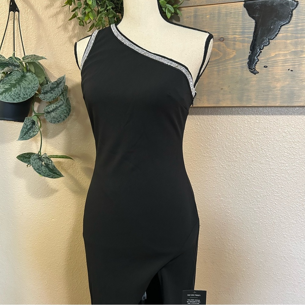 NWT Lulus Glamorous Muse Black Rhinestone One-Shoulder Maxi Dress - Picture 3 of 9